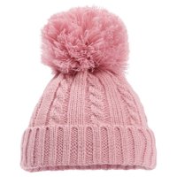 H650-DP: Dusty Pink Cable Knit Hat w/Pom Pom (0-12m)